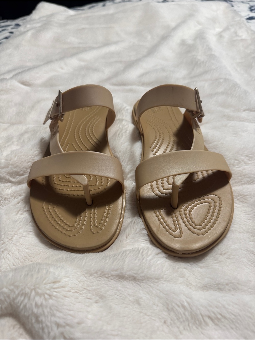 Women’s Neutral Beige Toe-Post Sandals with Ankle Strap
